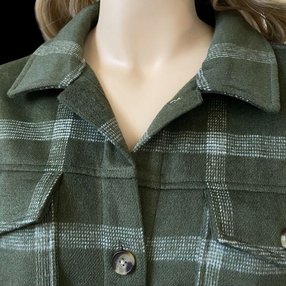 Sonoma Heavyweight Brushed Flannel Shacket Olive Green Plaid Size 2XL women’s - Picture 9 of 14